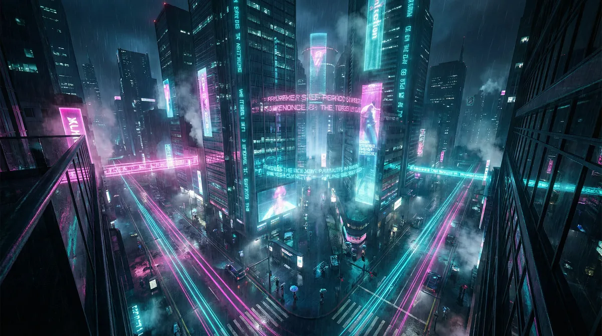 抖奶 竖屏短剧平台首页背景 - 赛博朋克都市夜景